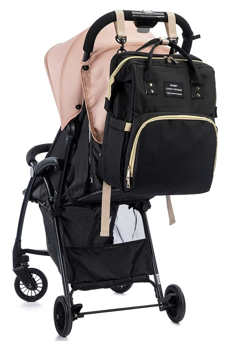 Versatile Baby Diaper Bag with Foldable Cradle and USB - Elegance and Practicality for Modern Parents!