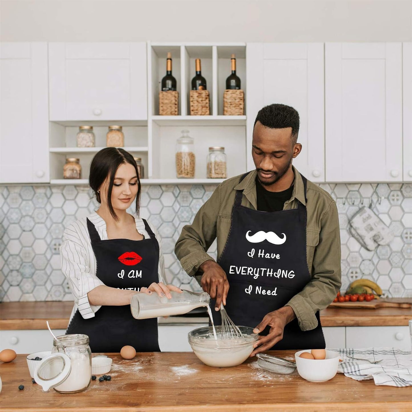 Rosoz Couples Aprons - 2 Piece Kitchen Apron Set for Engagement Wedding Anniversary, Bridal Shower Gift for Bride, Wedding Gifts for the Newly Married Couple and Valentine’S Day