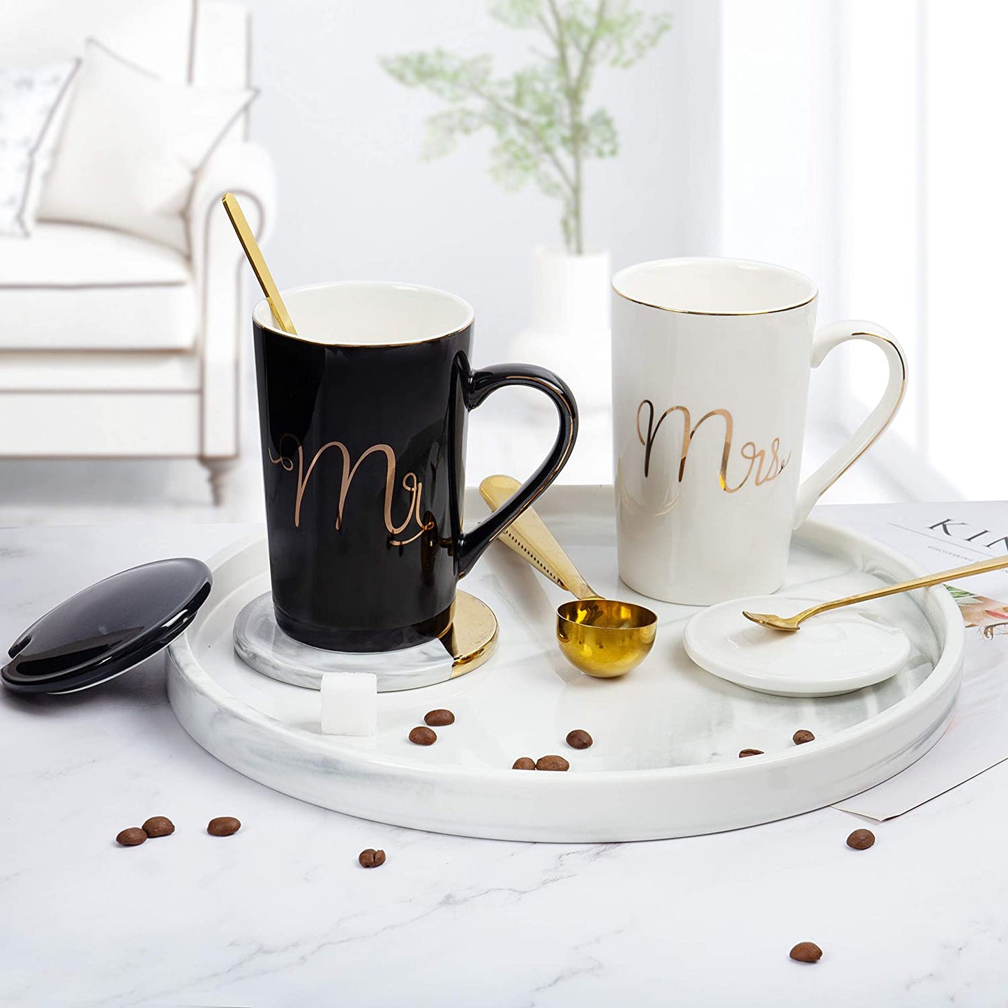 Jumway Mr and Mrs Coffee Mugs Set - Unique Wedding Gifts for Bride and Groom - His and Hers Anniversary Present Husband and Wife -Engagement Gifts for Him Her for Parents for Valentine'S Day